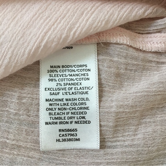 Hinge soft pink Crinkle Gauze short sleeves semi sheer blouse Top - Picture 6 of 14